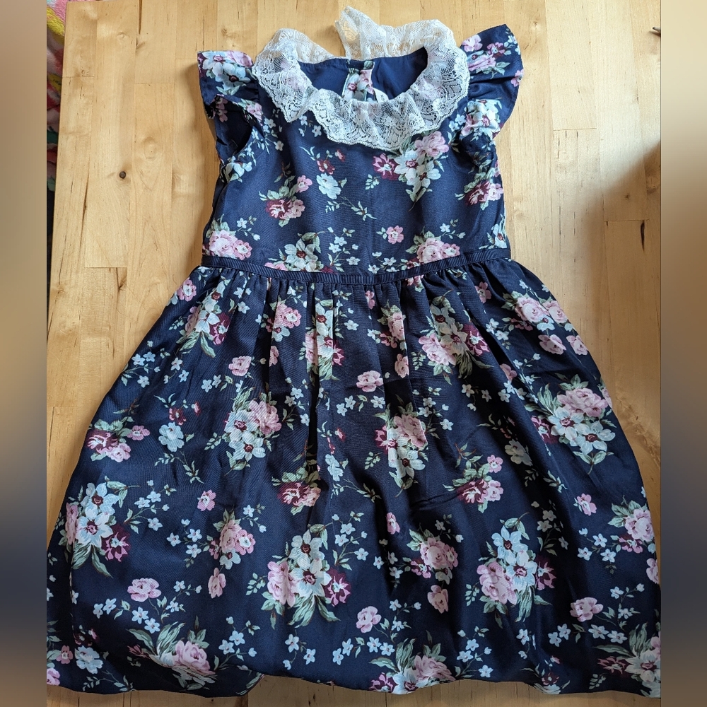 Janie and Jack Navy Floral Dress with Lace Collar